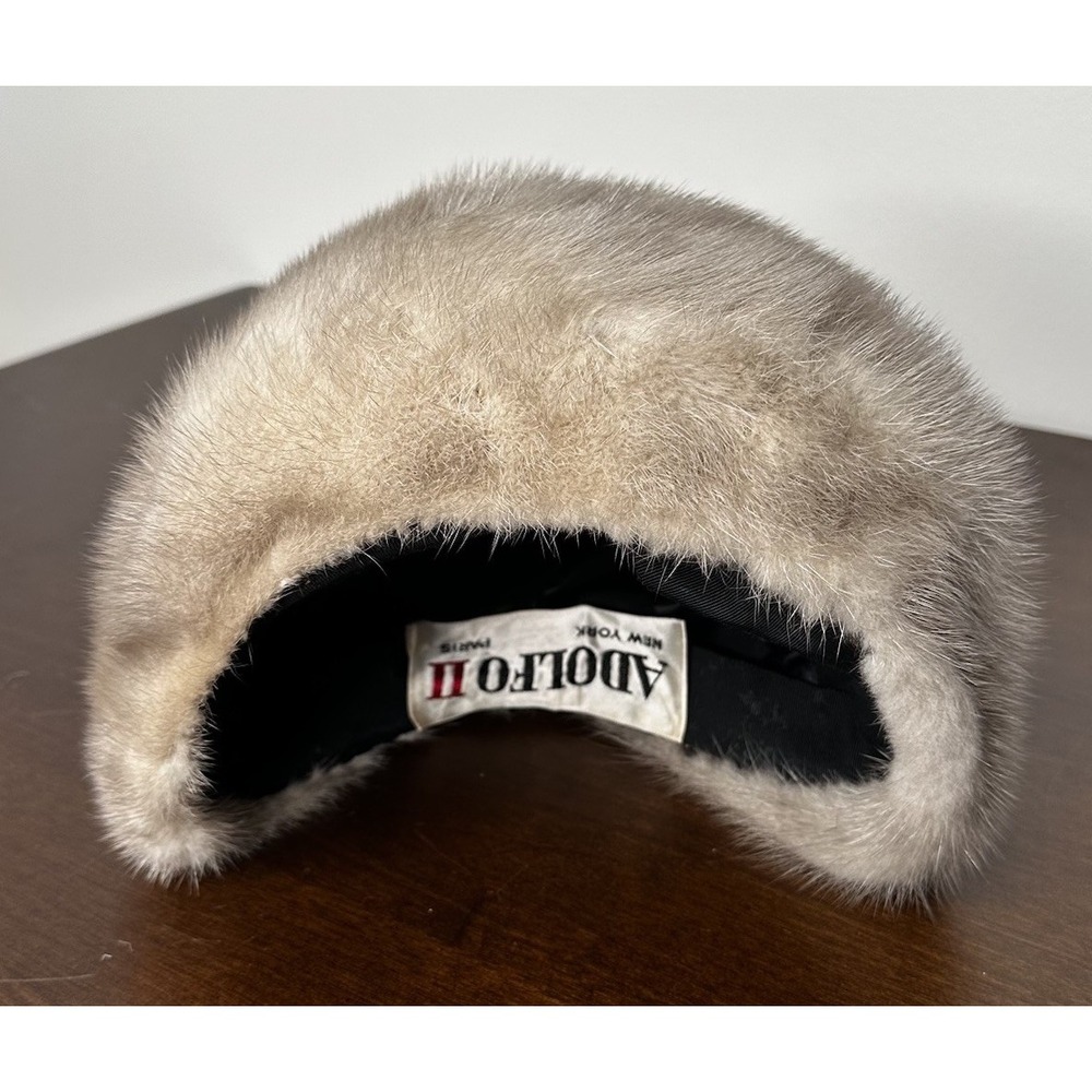 Vintage 1960s Adolfo II Real Mink Fur Cloche Hat Turban Dome Cap Union Made USA